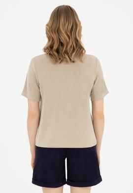 Kadın Açık Haki Bisiklet Yaka Tişört - 50282785013