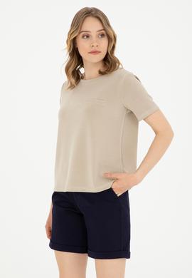 Kadın Açık Haki Bisiklet Yaka Tişört - 50282785013