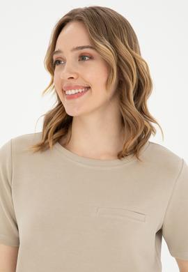 Kadın Açık Haki Bisiklet Yaka Tişört - 50282785013