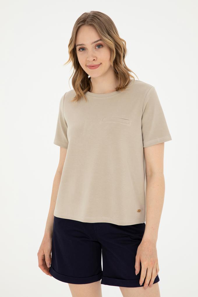 Kadın Açık Haki Bisiklet Yaka Tişört