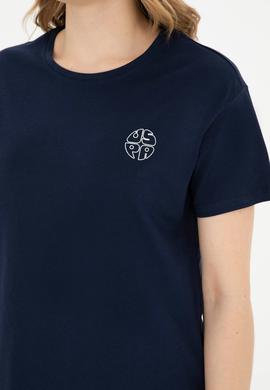 Kadın Lacivert Bisiklet Yaka Tişört - 50282903016