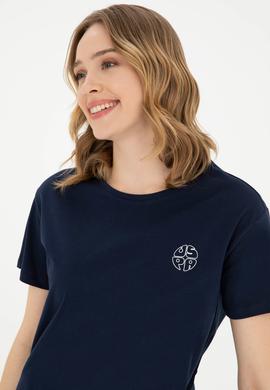 Kadın Lacivert Bisiklet Yaka Tişört - 50282903016