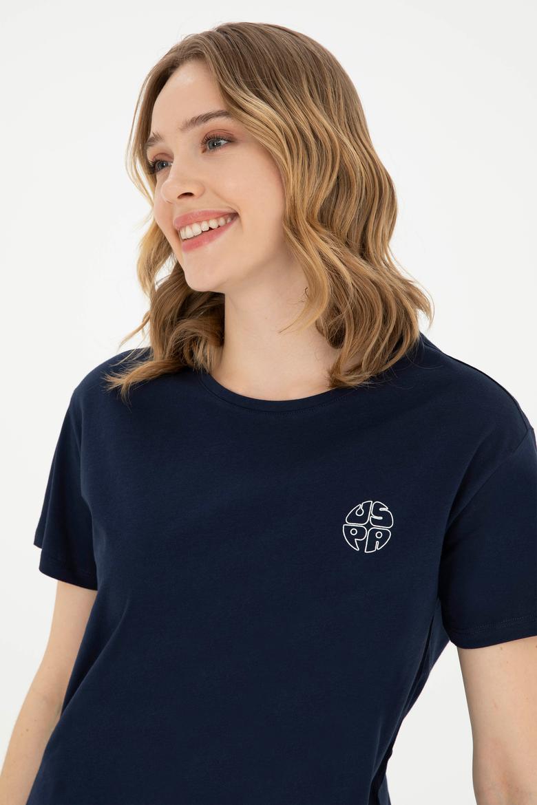 Kadın Lacivert Bisiklet Yaka Tişört - 50282903016
