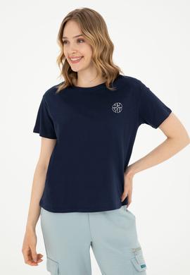 Kadın Lacivert Bisiklet Yaka Tişört - 50282903016