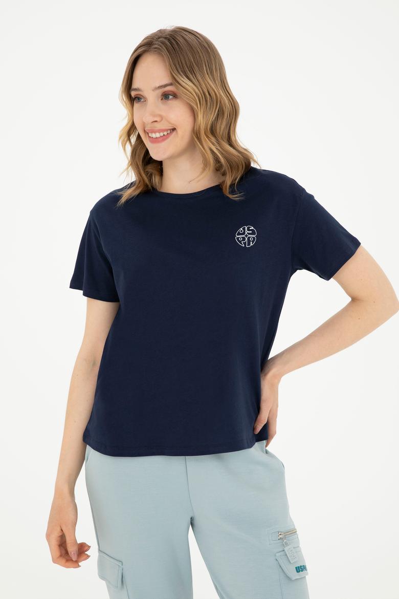 Kadın Lacivert Bisiklet Yaka Tişört - 50282903016