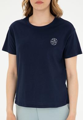 Kadın Lacivert Bisiklet Yaka Tişört - 50282903016