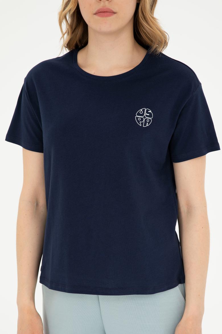 Kadın Lacivert Bisiklet Yaka Tişört - 50282903016