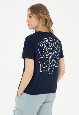 Kadın Lacivert Bisiklet Yaka Tişört - 50282903016