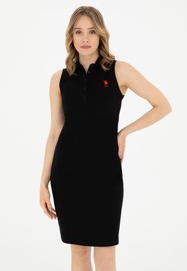 Kadın Siyah Polo Yaka Örme Elbise - 50285857006