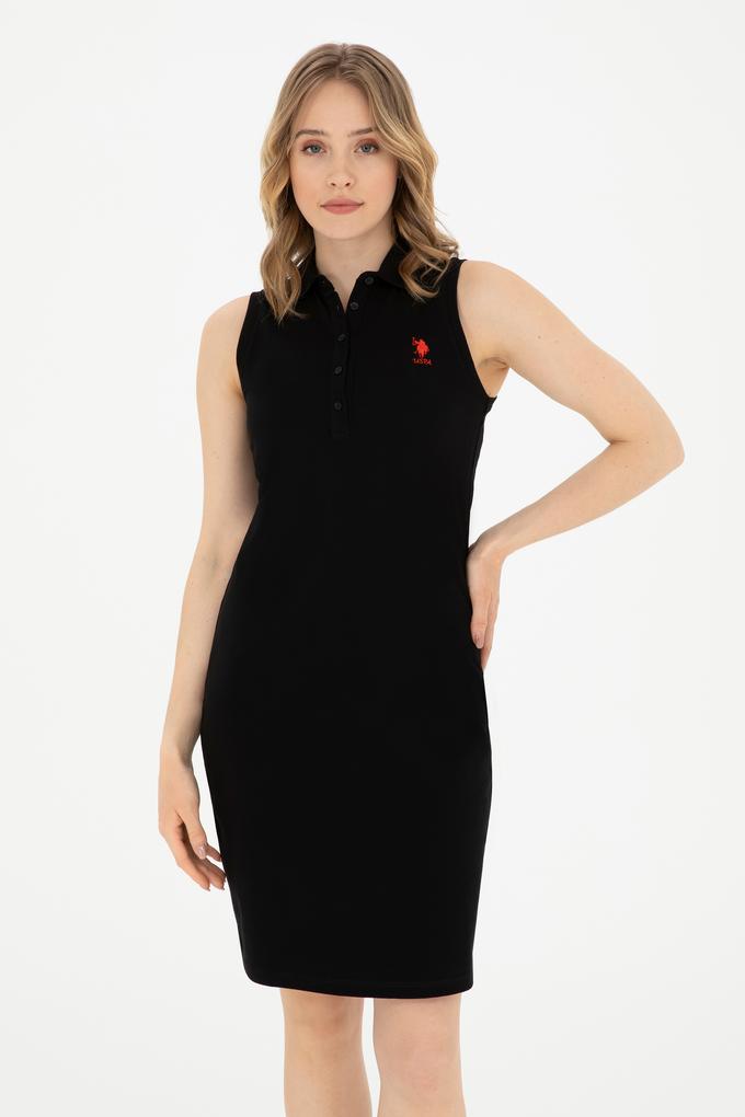 Kadın Siyah Polo Yaka Örme Elbise
