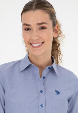 Kadın Saks Çizgili Uzun Kollu Gömlek - 50279803003