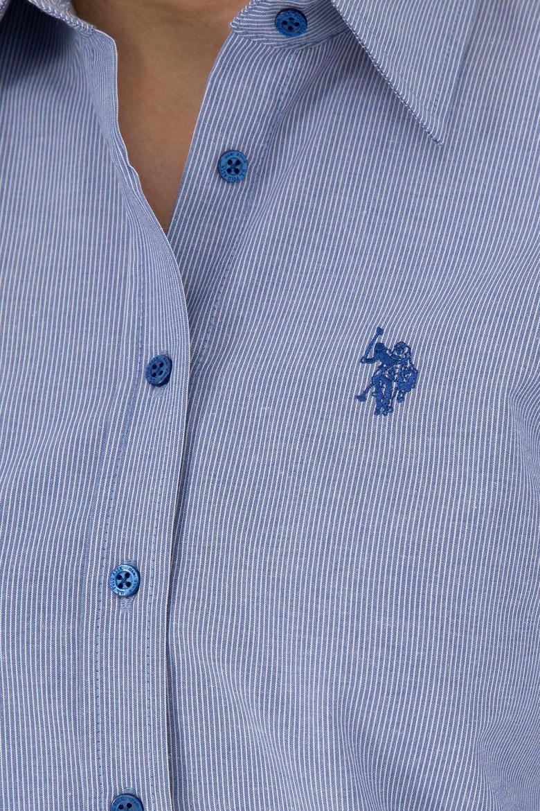 Kadın Saks Çizgili Uzun Kollu Gömlek - 50279803003