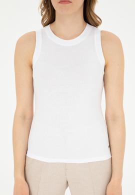 Kadın Beyaz Bisiklet Yaka Kolsuz Tişört - 50285852047