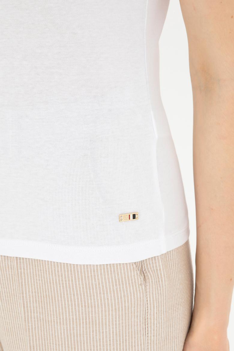 Kadın Beyaz Bisiklet Yaka Kolsuz Tişört - 50285852047