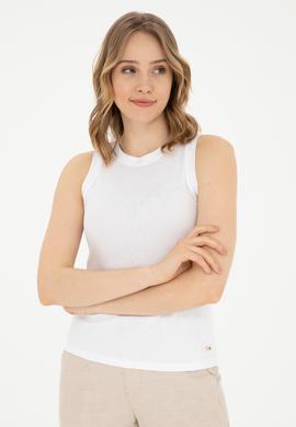 Kadın Beyaz Bisiklet Yaka Kolsuz Tişört - 50285852047