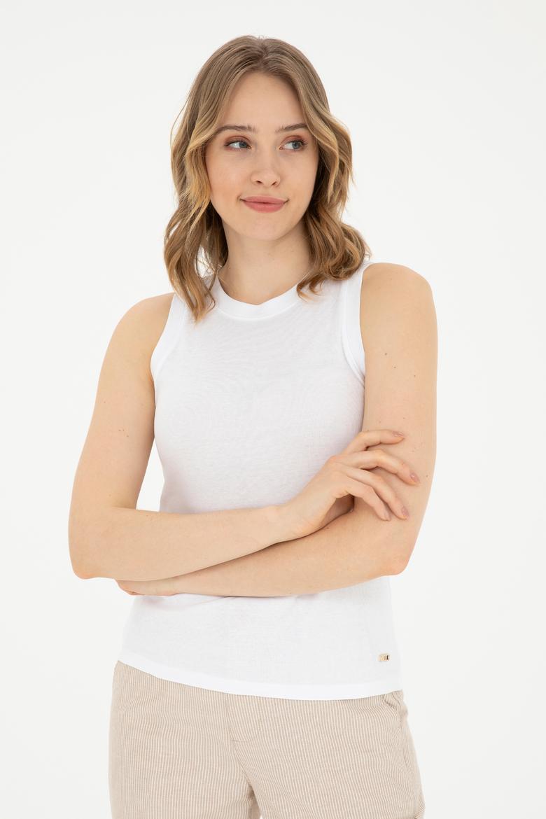 Kadın Beyaz Bisiklet Yaka Kolsuz Tişört - 50285852047