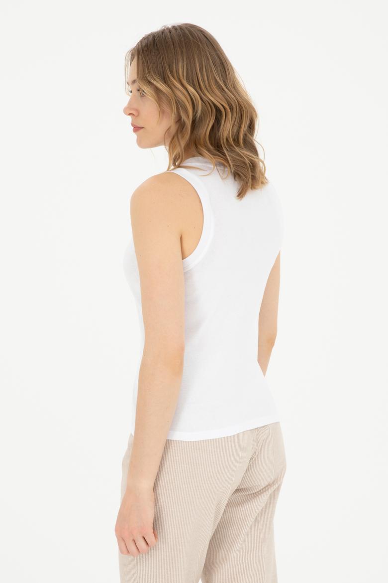 Kadın Beyaz Bisiklet Yaka Kolsuz Tişört - 50285852047