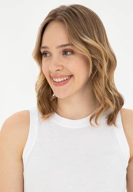 Kadın Beyaz Bisiklet Yaka Kolsuz Tişört - 50285852047