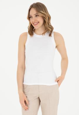 Kadın Beyaz Bisiklet Yaka Kolsuz Tişört - 50285852047