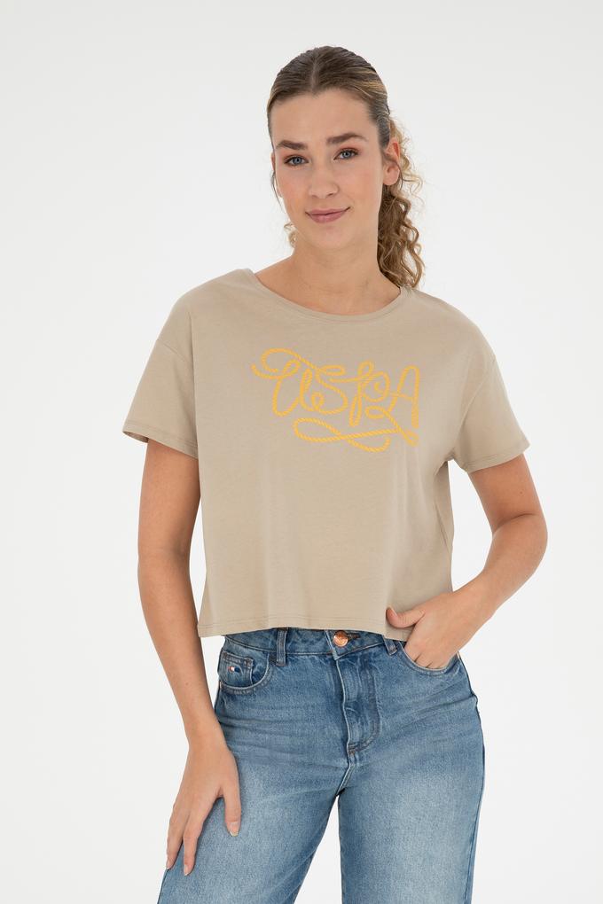 Kadın Açık Haki Bisiklet Yaka Tişört