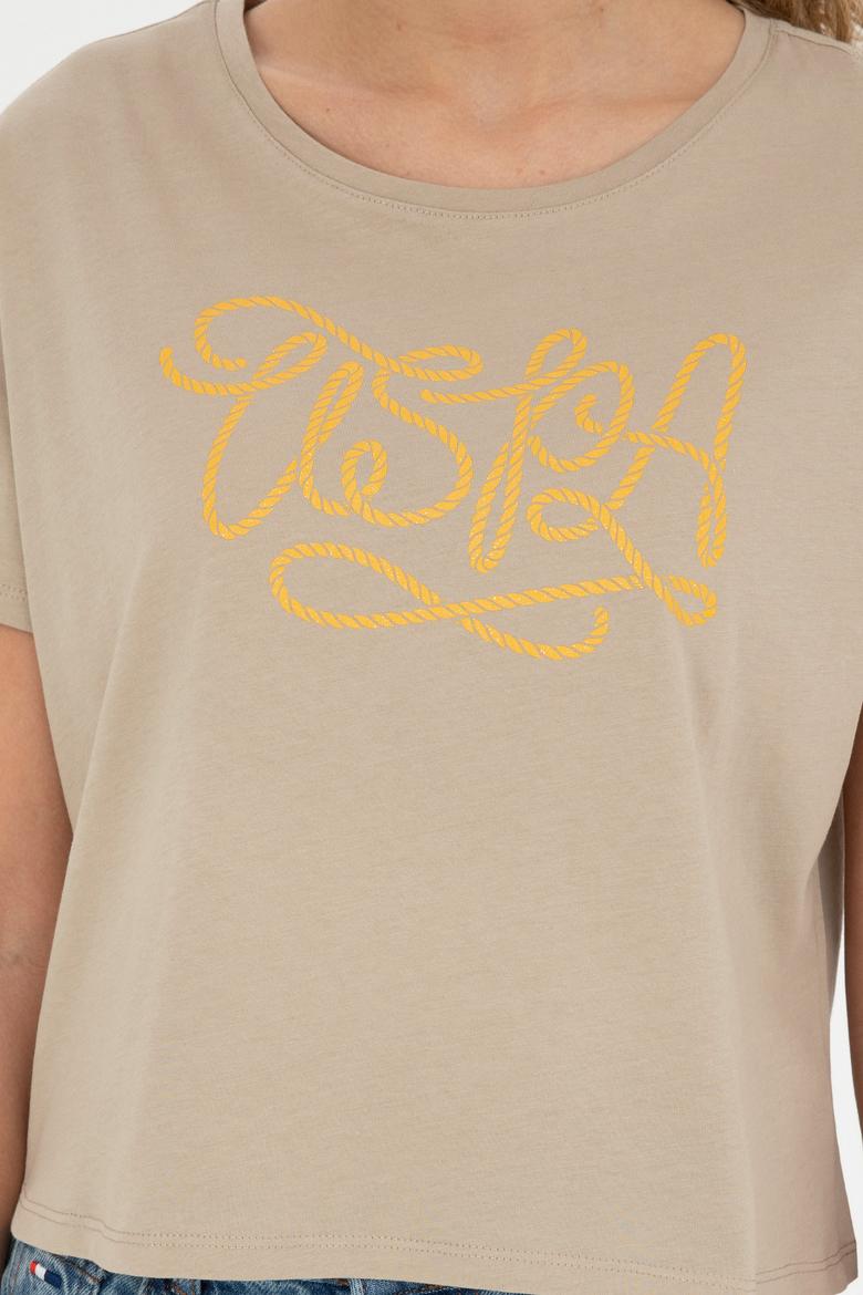 Kadın Açık Haki Bisiklet Yaka Tişört - 50286053001