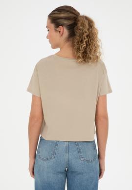 Kadın Açık Haki Bisiklet Yaka Tişört - 50286053001