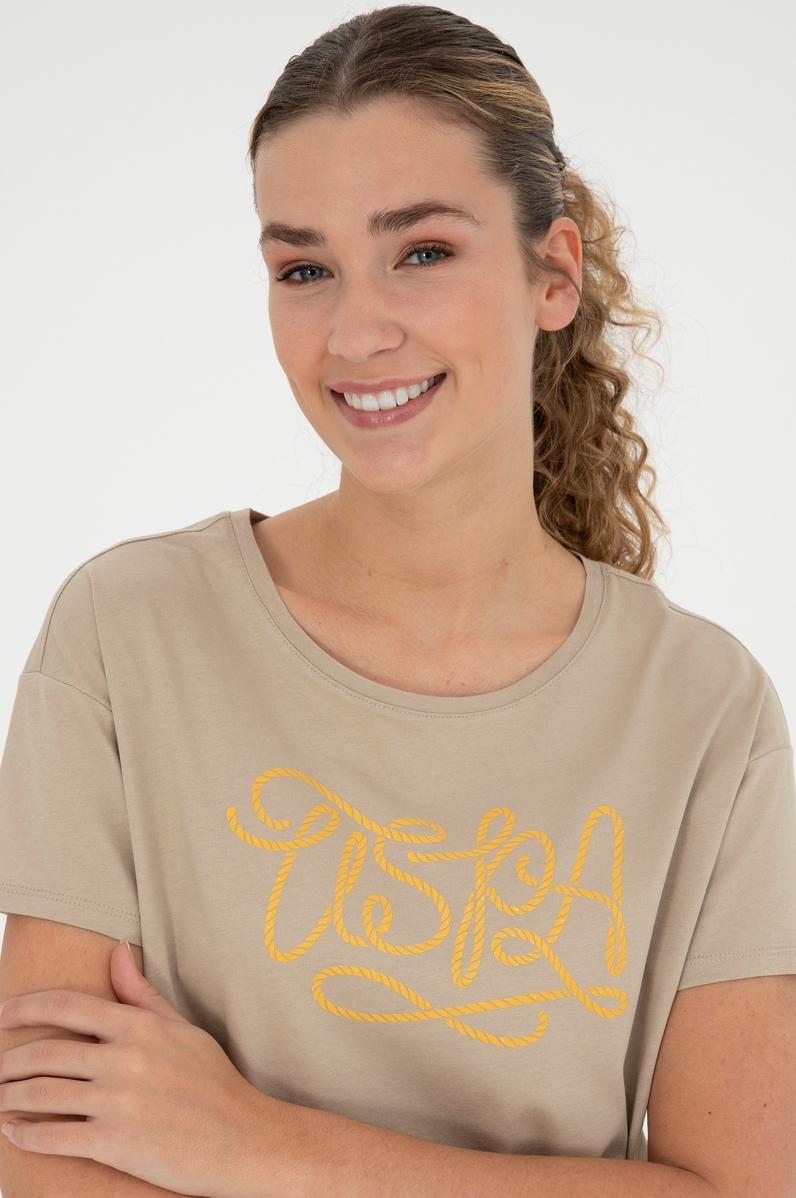 Kadın Açık Haki Bisiklet Yaka Tişört