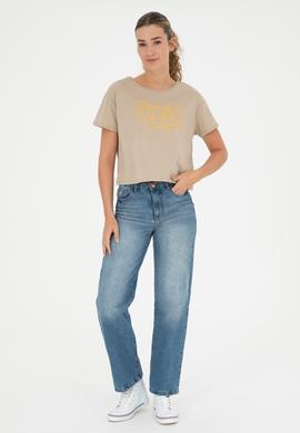 Kadın Açık Haki Bisiklet Yaka Tişört - 50286053001