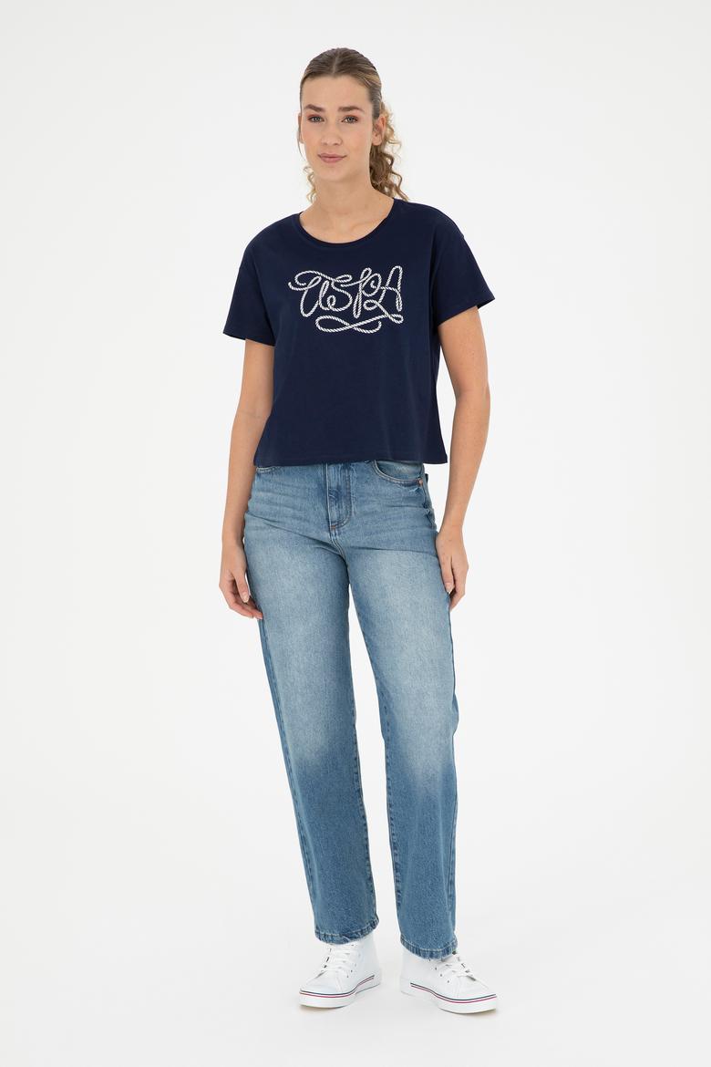 Kadın Lacivert Bisiklet Yaka Tişört - 50286053013