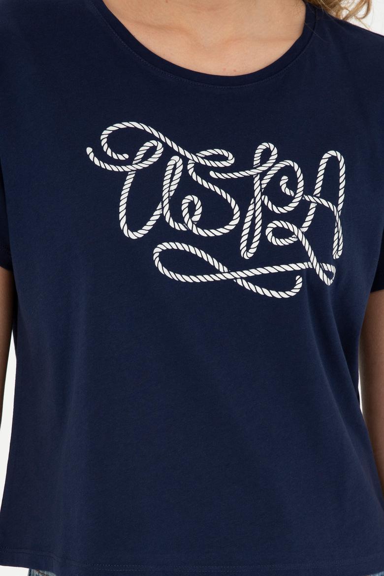 Kadın Lacivert Bisiklet Yaka Tişört - 50286053013