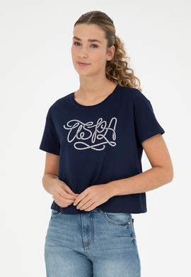 Kadın Lacivert Bisiklet Yaka Tişört - 50286053013