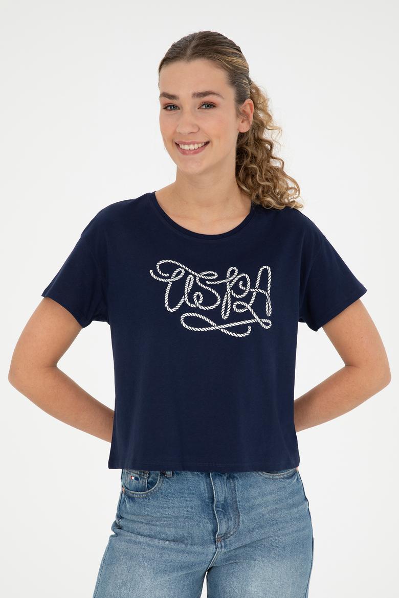 Kadın Lacivert Bisiklet Yaka Tişört - 50286053013