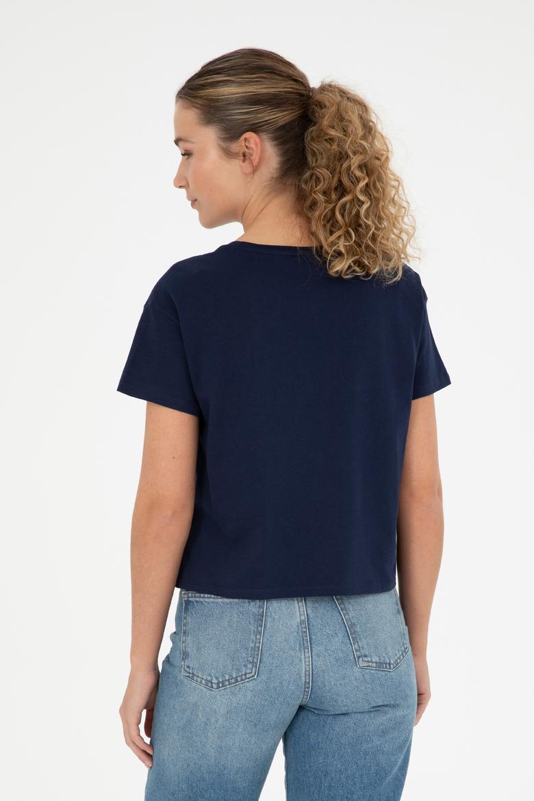 Kadın Lacivert Bisiklet Yaka Tişört - 50286053013