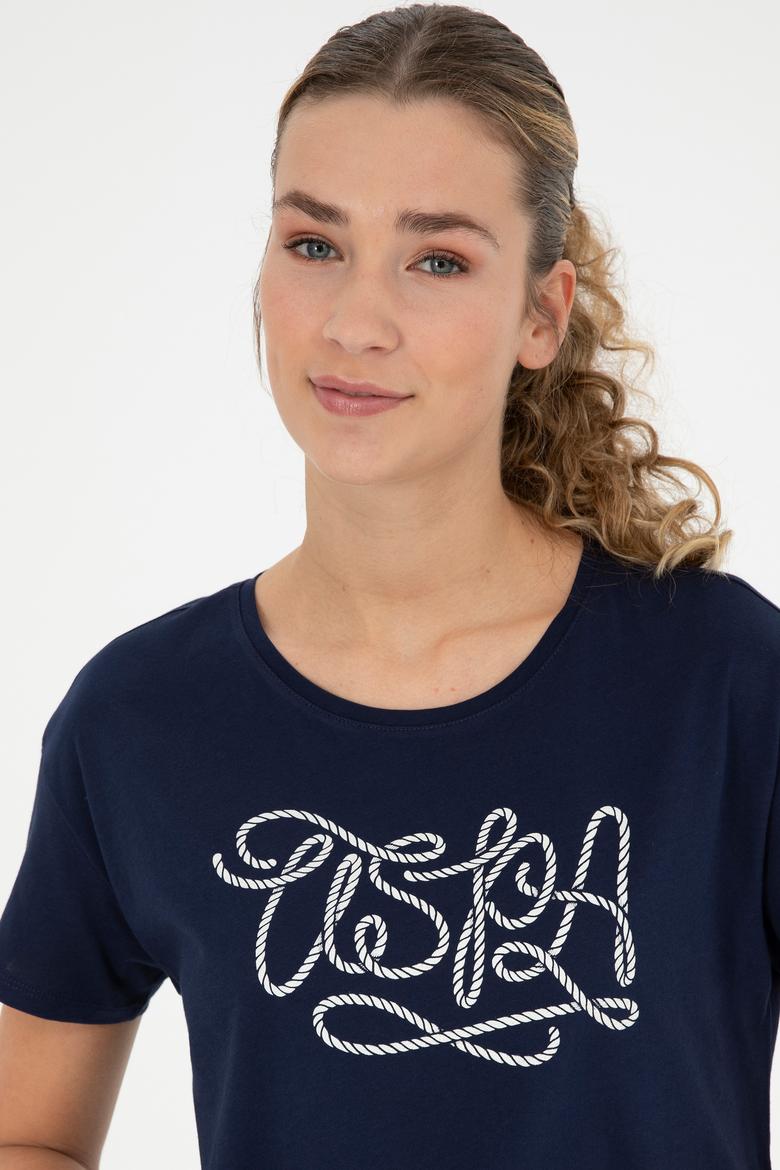 Kadın Lacivert Bisiklet Yaka Tişört - 50286053013