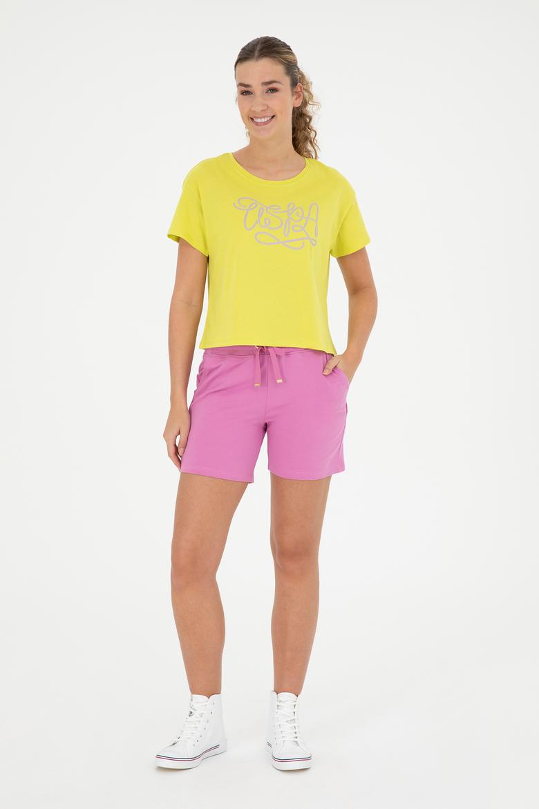 Kadın Fıstık Yeşili Bisiklet Yaka Tişört - 50286053030