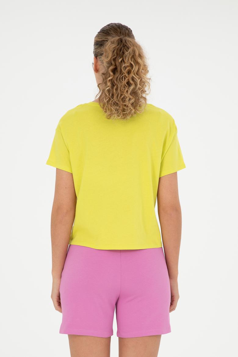 Kadın Fıstık Yeşili Bisiklet Yaka Tişört - 50286053030