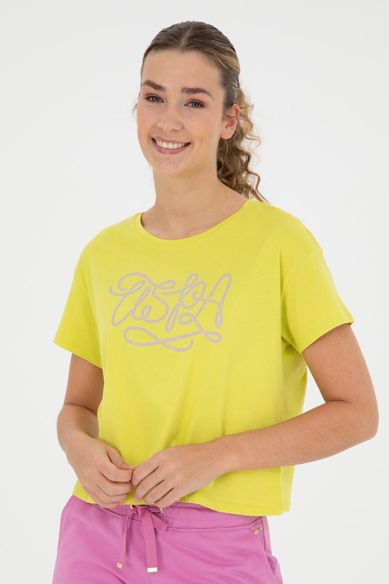 Kadın Fıstık Yeşili Bisiklet Yaka Tişört - 50286053030