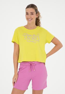 Kadın Fıstık Yeşili Bisiklet Yaka Tişört - 50286053030