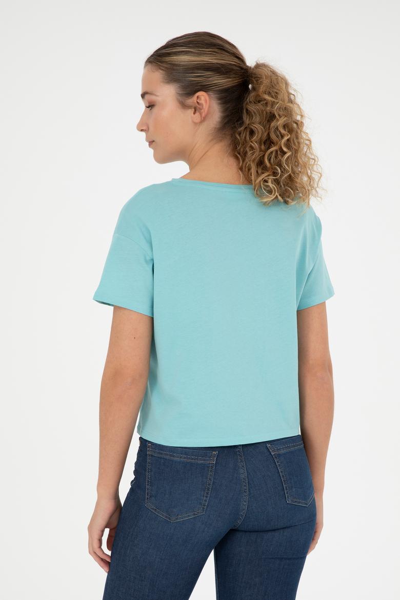 Kadın Mint Bisiklet Yaka Tişört - 50286053036