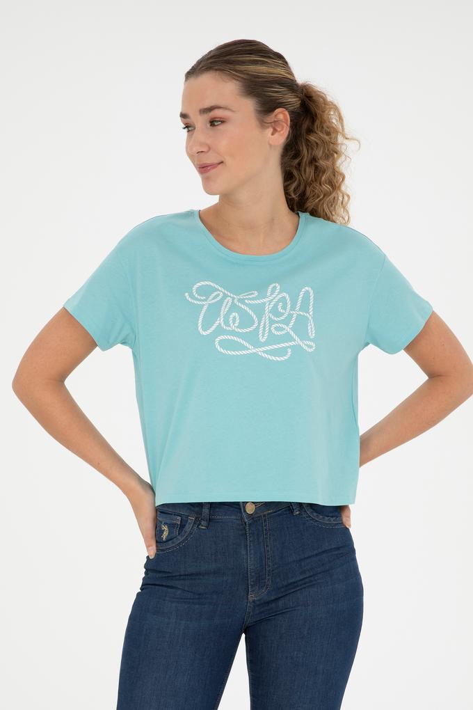 Kadın Mint Bisiklet Yaka Tişört