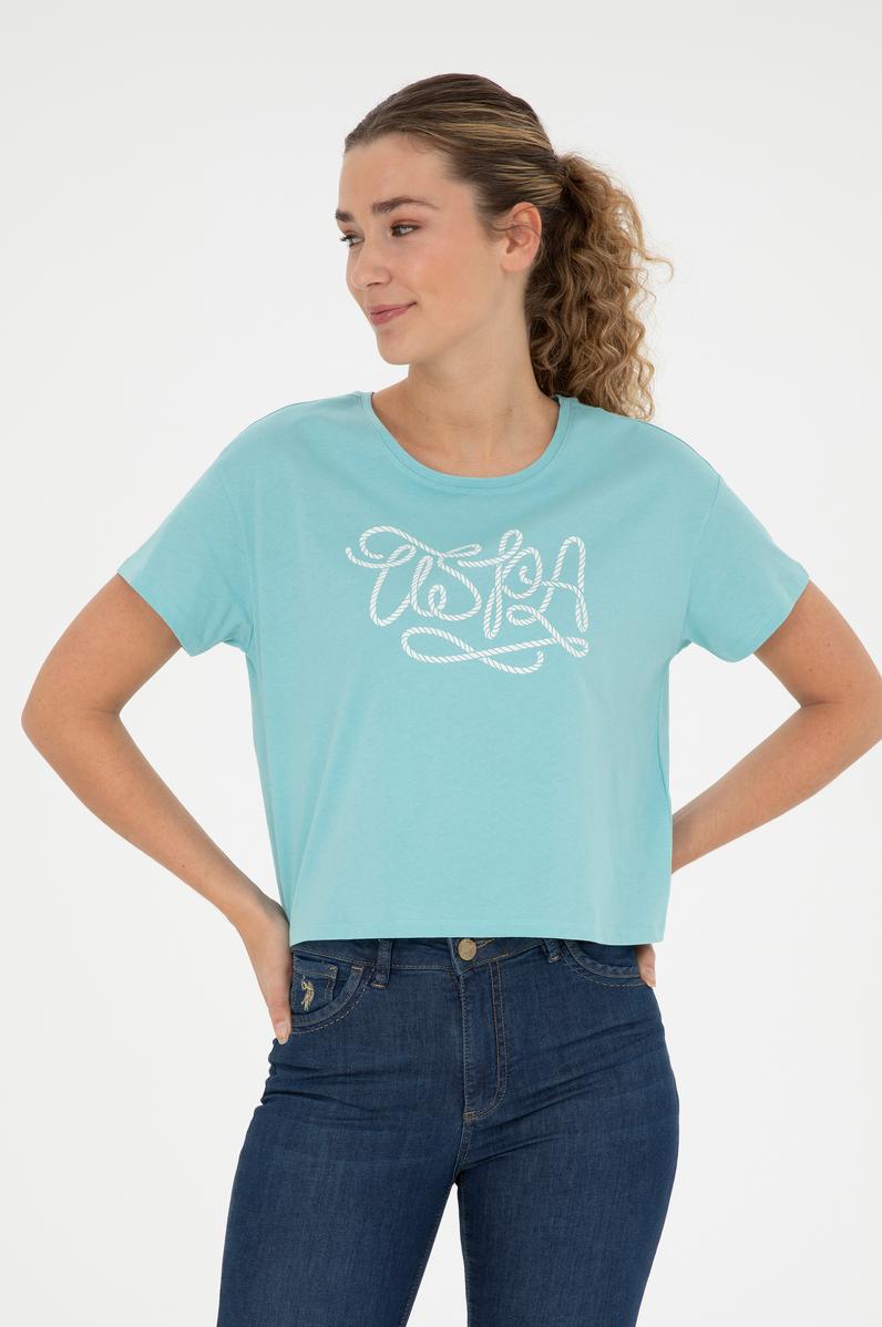 Kadın Mint Bisiklet Yaka Tişört