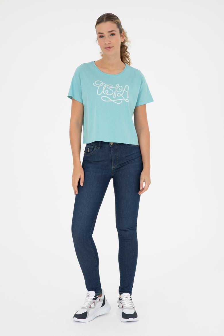 Kadın Mint Bisiklet Yaka Tişört - 50286053036