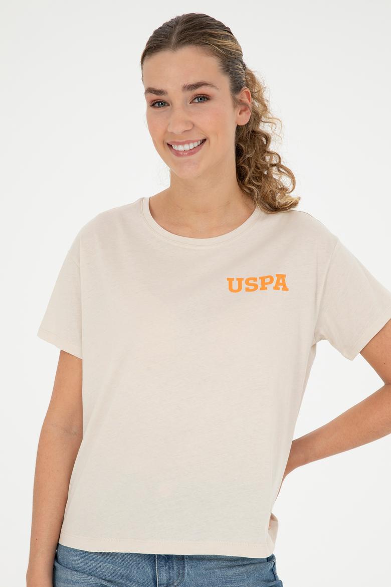 Kadın Krem Bisiklet Yaka Tişört - 50286105027