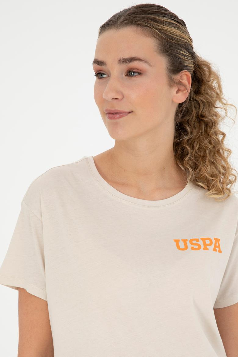 Kadın Krem Bisiklet Yaka Tişört - 50286105027