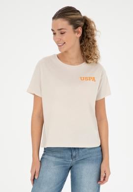 Kadın Krem Bisiklet Yaka Tişört - 50286105027