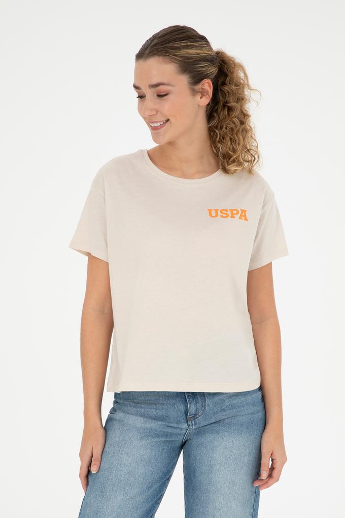 Kadın Krem Bisiklet Yaka Tişört