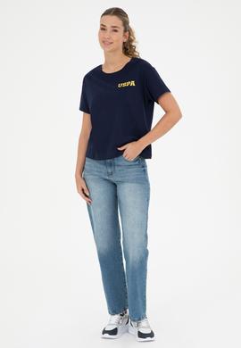 Kadın Lacivert Bisiklet Yaka Tişört - 50286105041