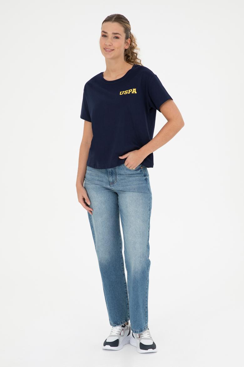 Kadın Lacivert Bisiklet Yaka Tişört - 50286105041