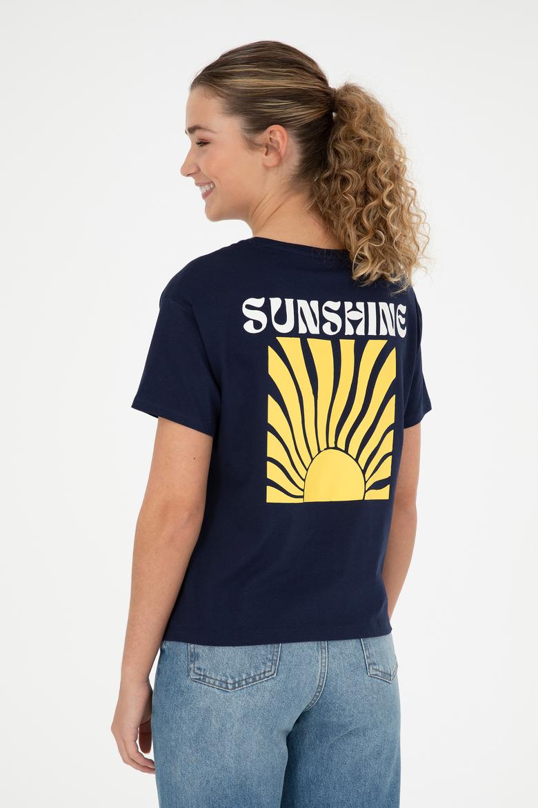 Kadın Lacivert Bisiklet Yaka Tişört - 50286105041