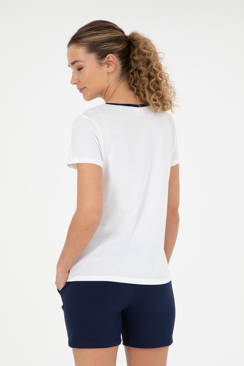 Kadın Beyaz Bisiklet Yaka Tişört - 50286113001